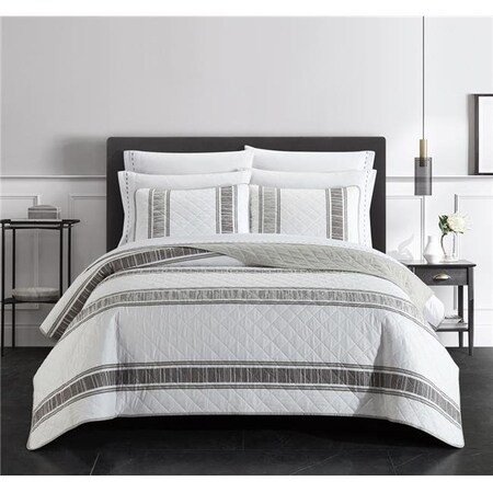 Chic Home Chic Home BQS37961-US Maxie Quilt Set; White & Grey - Twin Size - 6 Piece BQS37961-US
